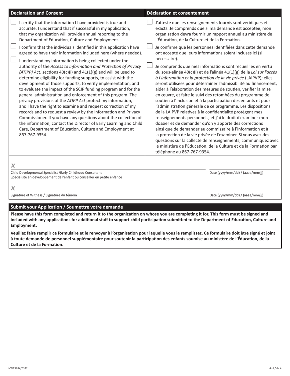 Form NWT9284 Specialist Recommendation for Support Form - Northwest Territories, Canada (English / French), Page 4