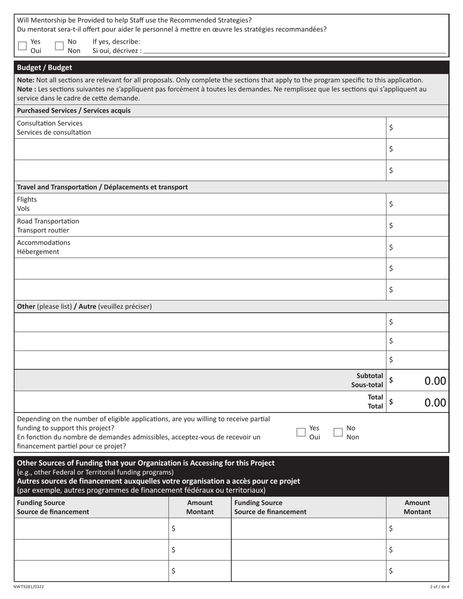 Form NWT9281 Application for Yearly Funding for Program Consultation - Northwest Territories, Canada (English / French), Page 2