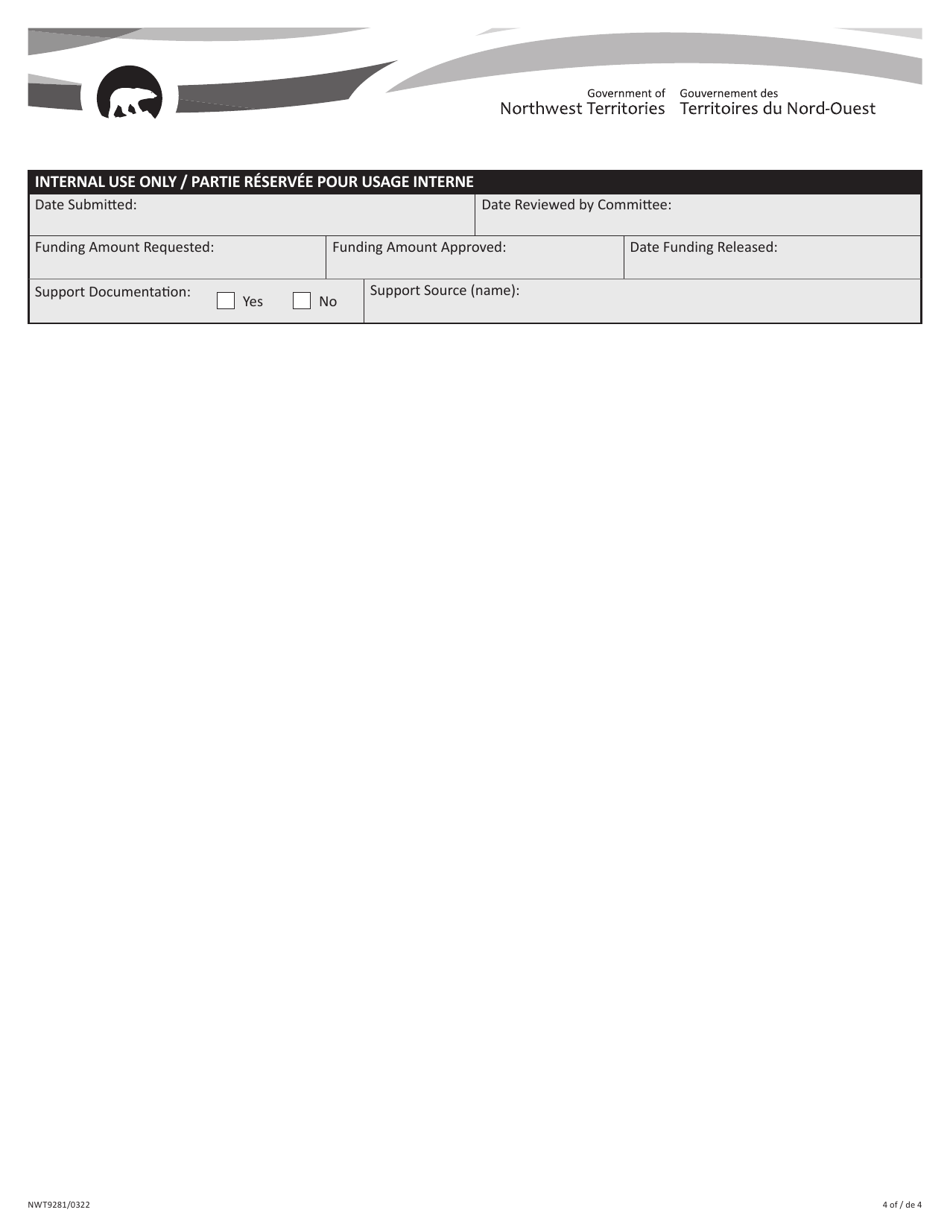 Form NWT9281 Application for Yearly Funding for Program Consultation - Northwest Territories, Canada (English / French), Page 4