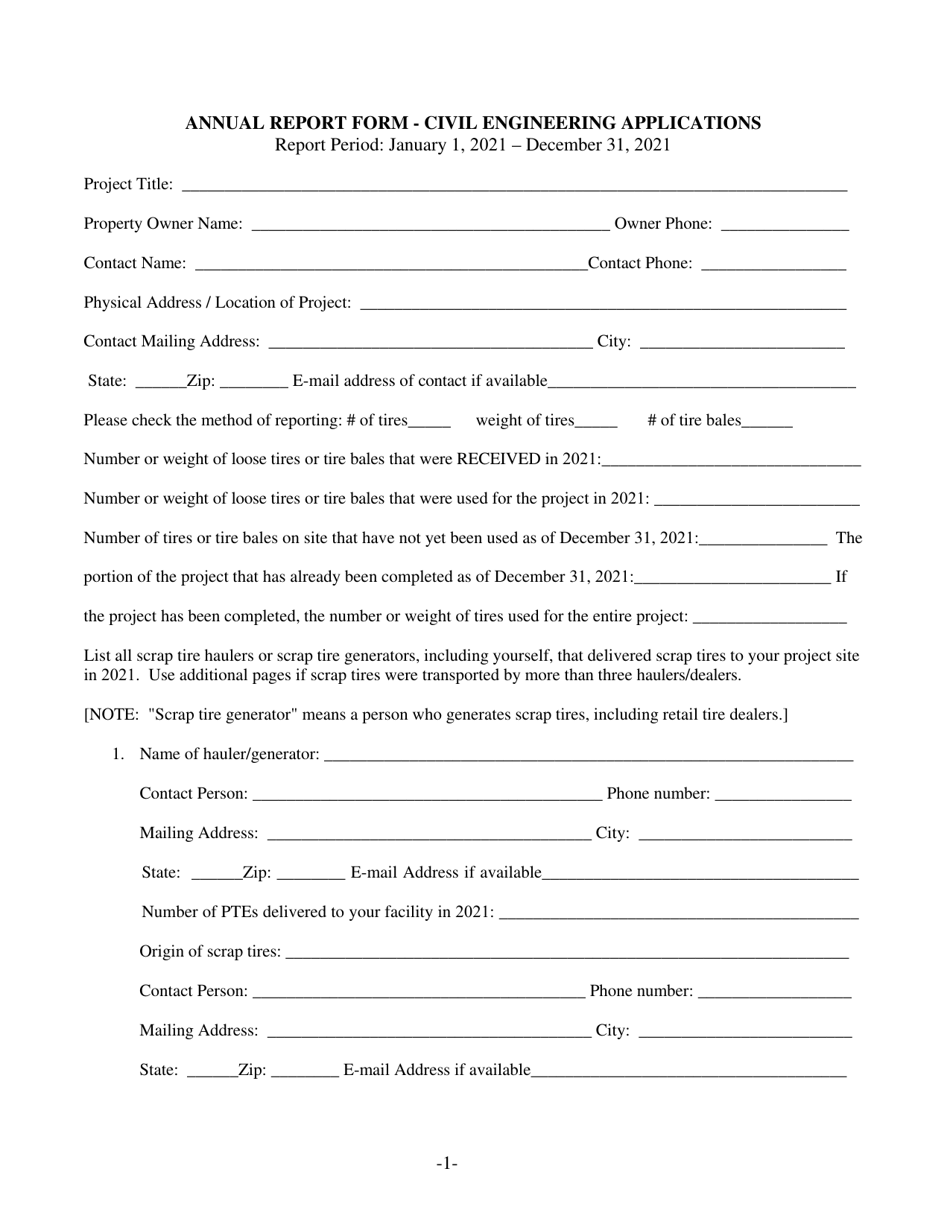 Annual Report Form - Civil Engineering Applications - New Mexico, Page 1