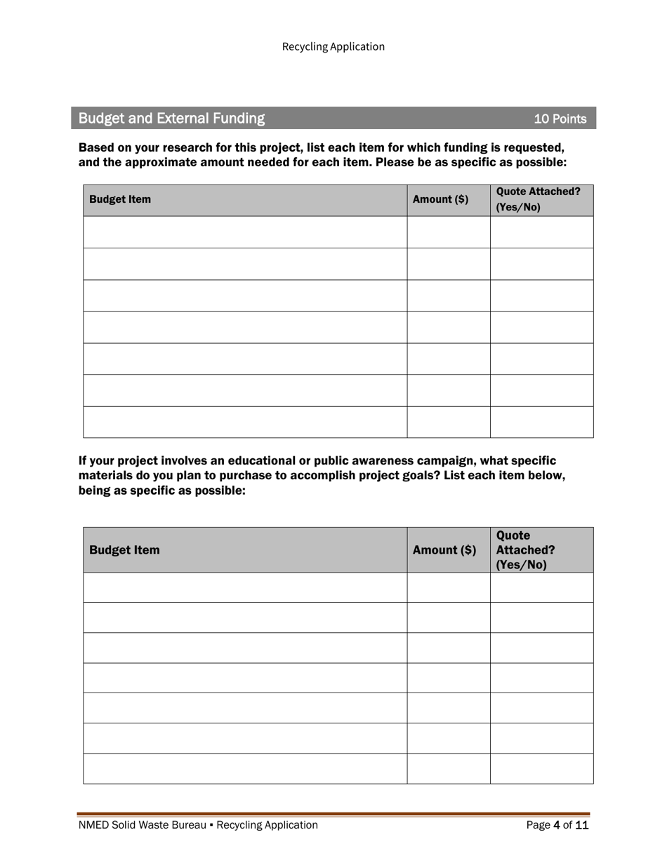 Recycling and Illegal Dumping Grant Application Form - New Mexico, Page 13