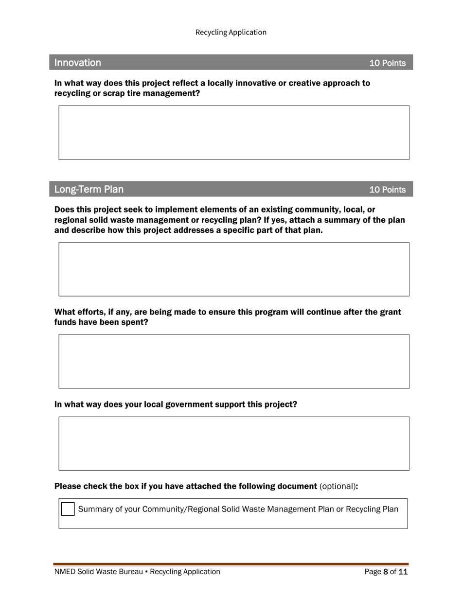 Recycling and Illegal Dumping Grant Application Form - New Mexico, Page 17