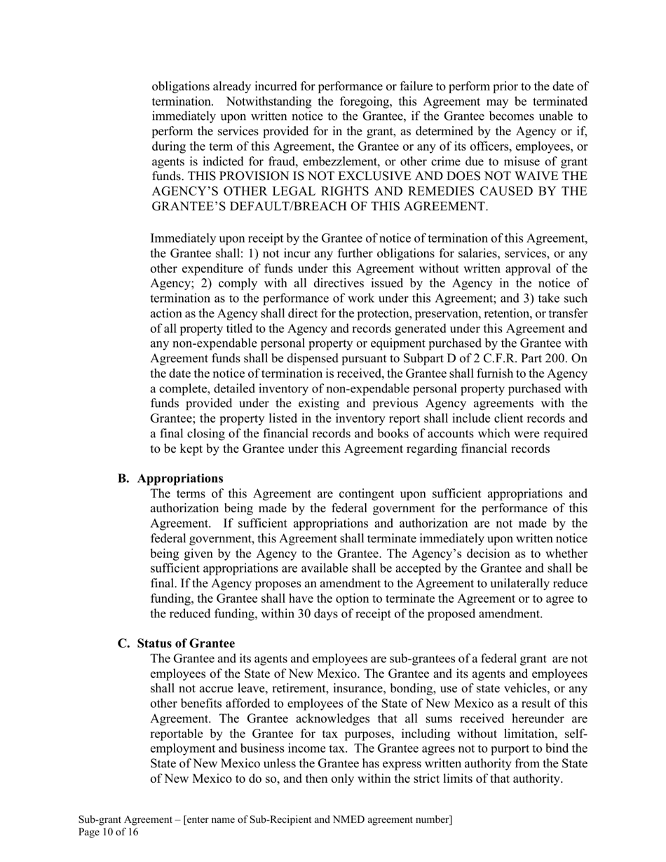 Attachment B Sample Sub-grant Agreement - Federal Clean Water Act Section 604b Grant - New Mexico, Page 11