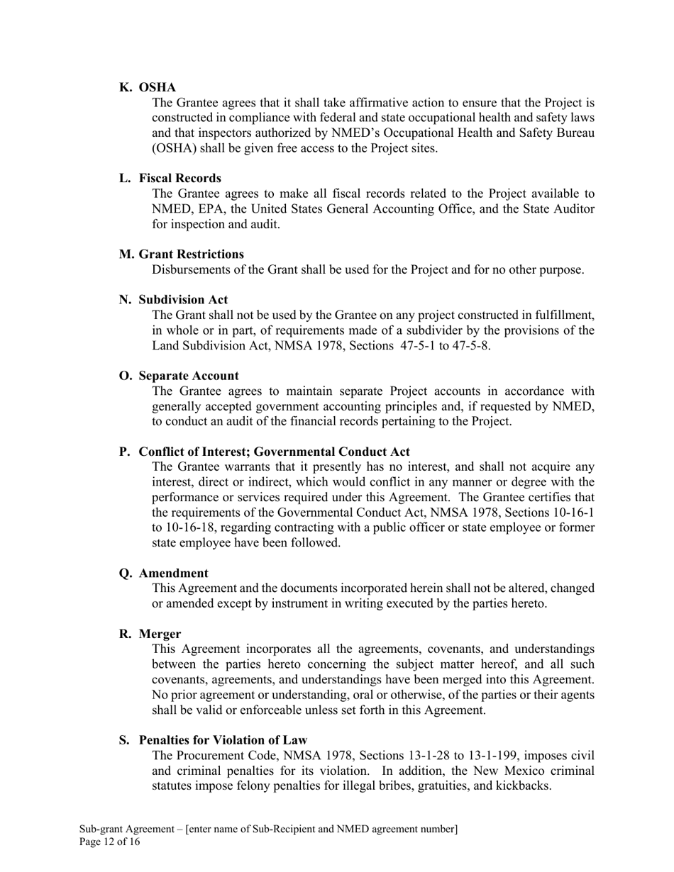 Attachment B Sample Sub-grant Agreement - Federal Clean Water Act Section 604b Grant - New Mexico, Page 13