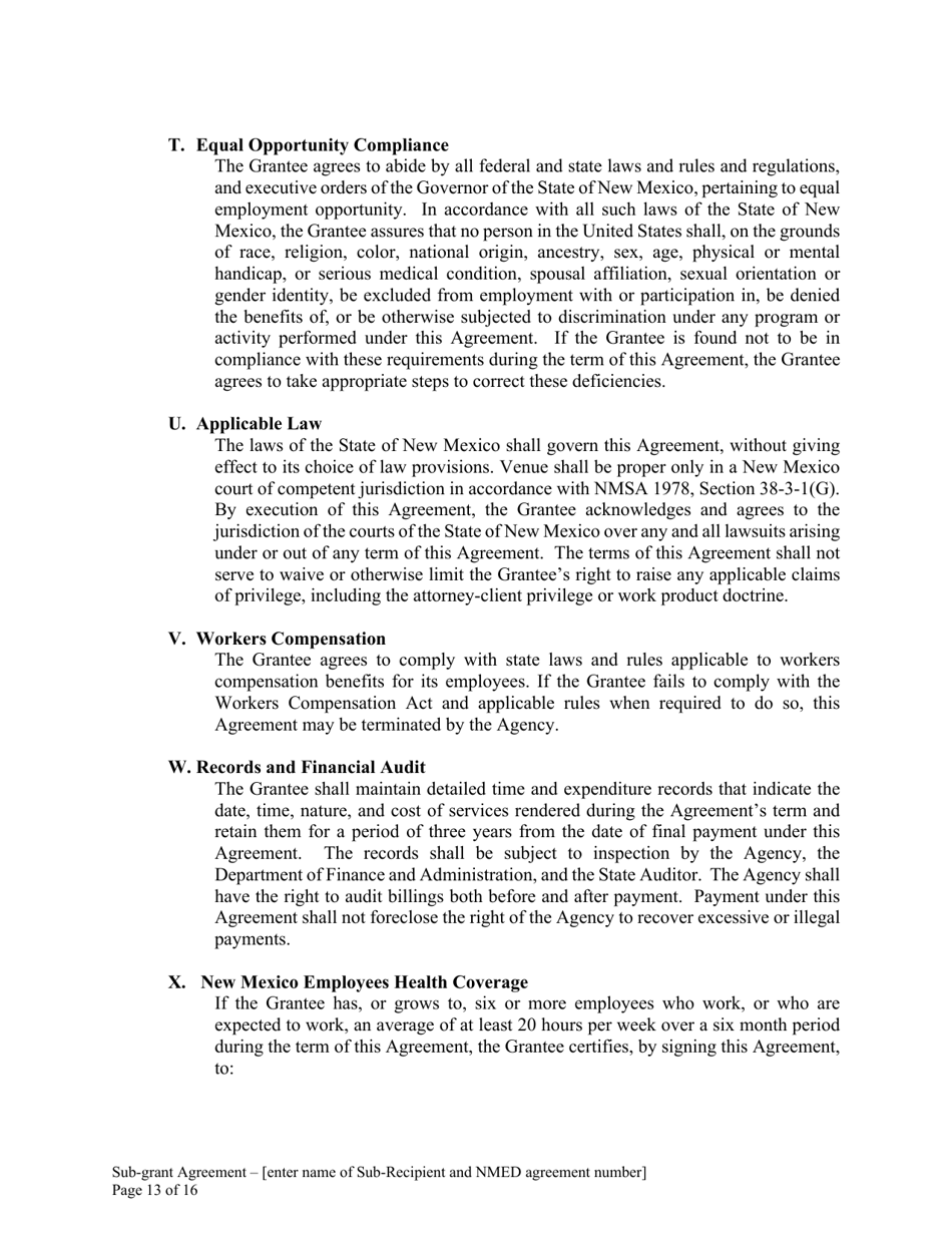 Attachment B Sample Sub-grant Agreement - Federal Clean Water Act Section 604b Grant - New Mexico, Page 14