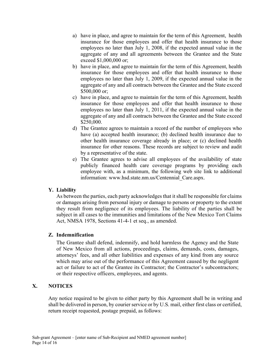 Attachment B Sample Sub-grant Agreement - Federal Clean Water Act Section 604b Grant - New Mexico, Page 15