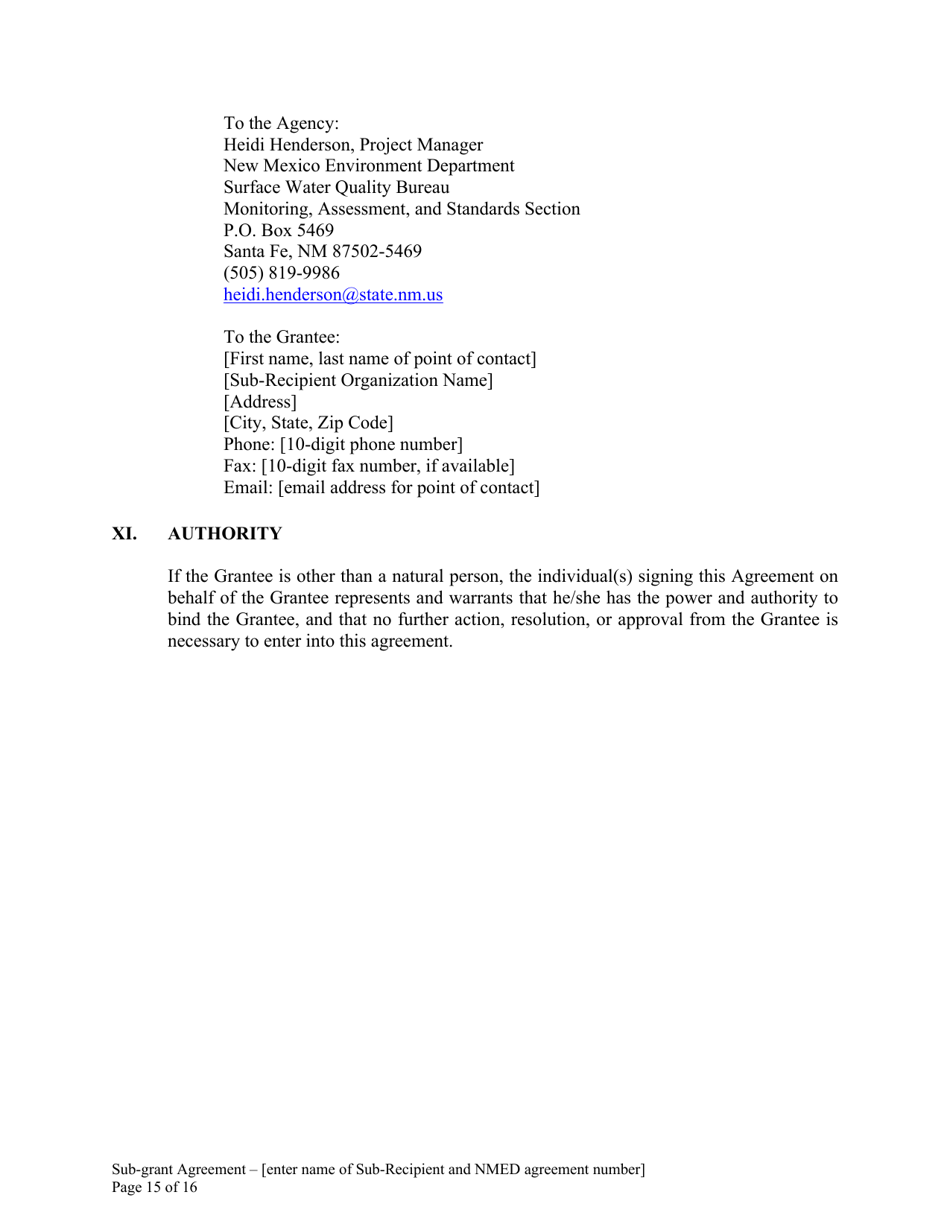Attachment B Sample Sub-grant Agreement - Federal Clean Water Act Section 604b Grant - New Mexico, Page 16