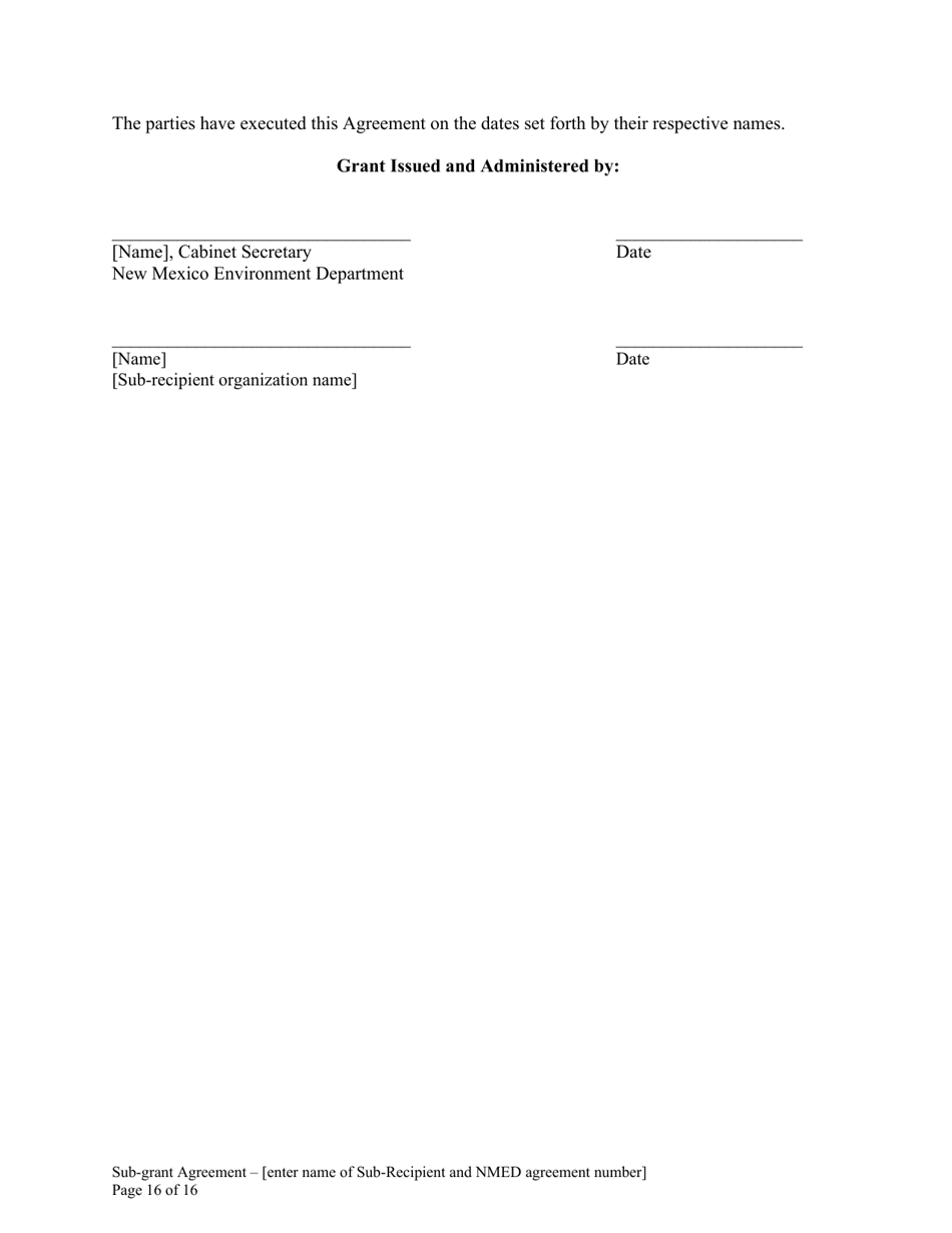 Attachment B Sample Sub-grant Agreement - Federal Clean Water Act Section 604b Grant - New Mexico, Page 17