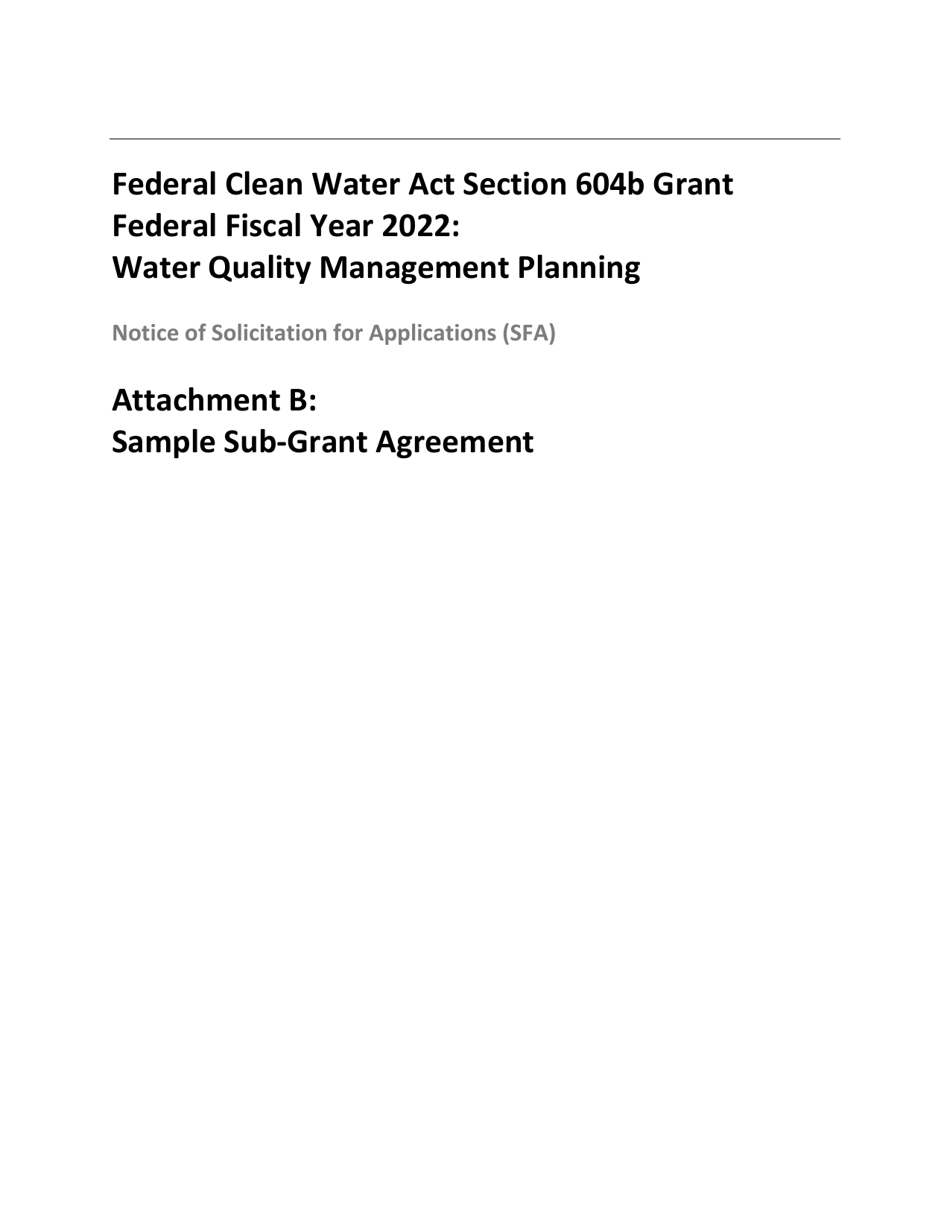 Attachment B Sample Sub-grant Agreement - Federal Clean Water Act Section 604b Grant - New Mexico, Page 1