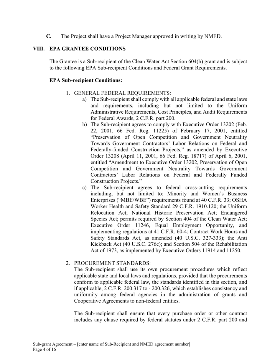 Attachment B Sample Sub-grant Agreement - Federal Clean Water Act Section 604b Grant - New Mexico, Page 5