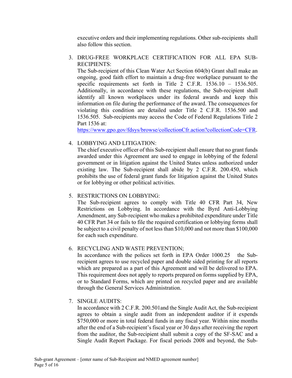 Attachment B Sample Sub-grant Agreement - Federal Clean Water Act Section 604b Grant - New Mexico, Page 6