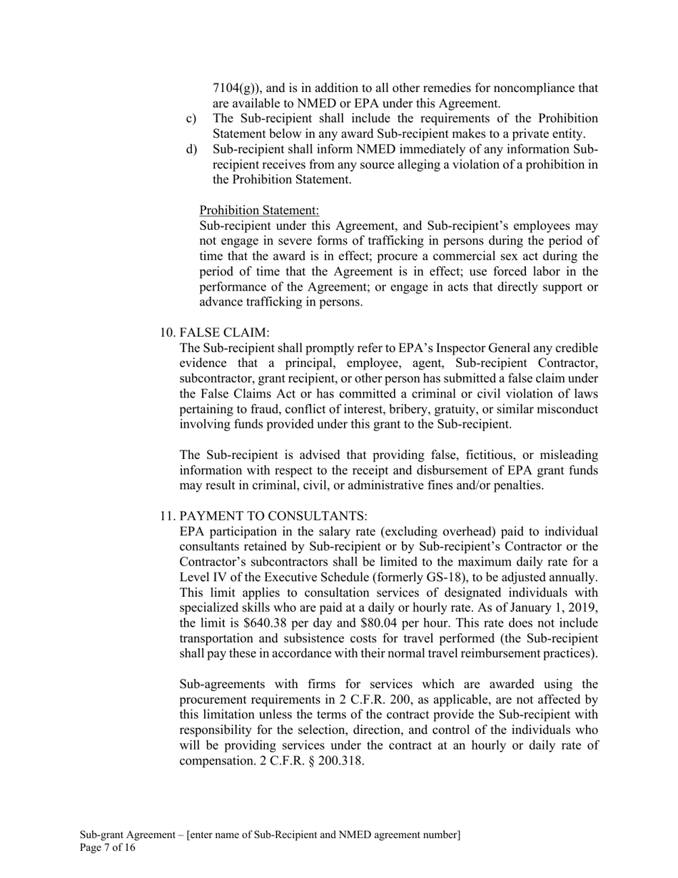 Attachment B Sample Sub-grant Agreement - Federal Clean Water Act Section 604b Grant - New Mexico, Page 8