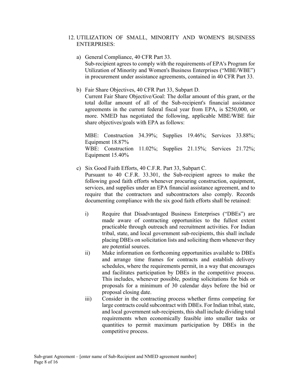 Attachment B Sample Sub-grant Agreement - Federal Clean Water Act Section 604b Grant - New Mexico, Page 9