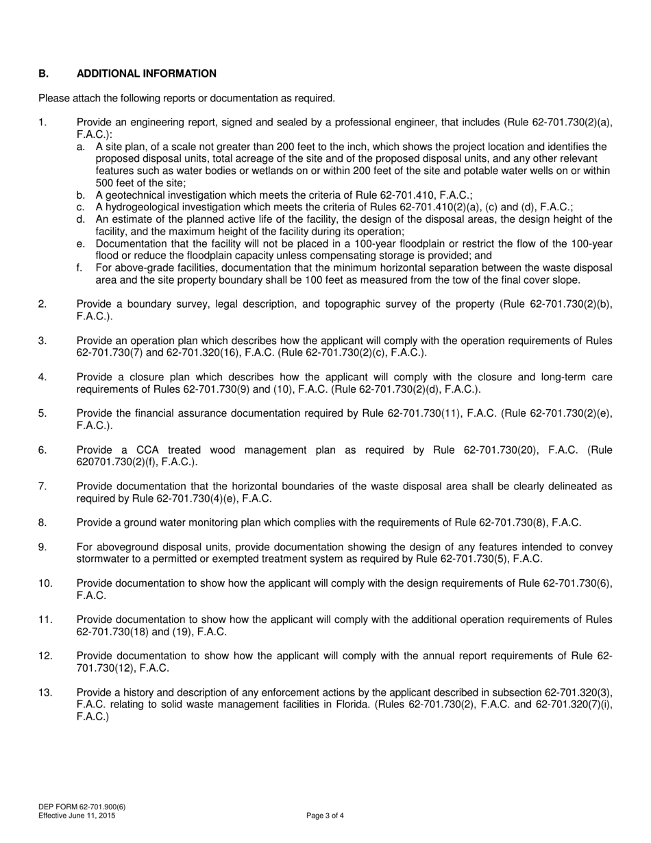 DEP Form 62-701.900(6) Application to Construct, Operate, or Modify a Construction and Demolition Debris Disposal or Disposal With Recycling Facility - Florida, Page 3