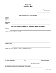 Form F98 &quot;Notice of Appeal From Master, Registrar or Special Referee&quot; - British Columbia, Canada