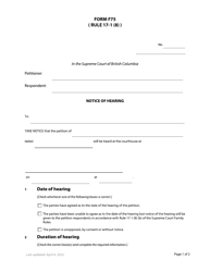 Form F75 Notice of Hearing - British Columbia, Canada