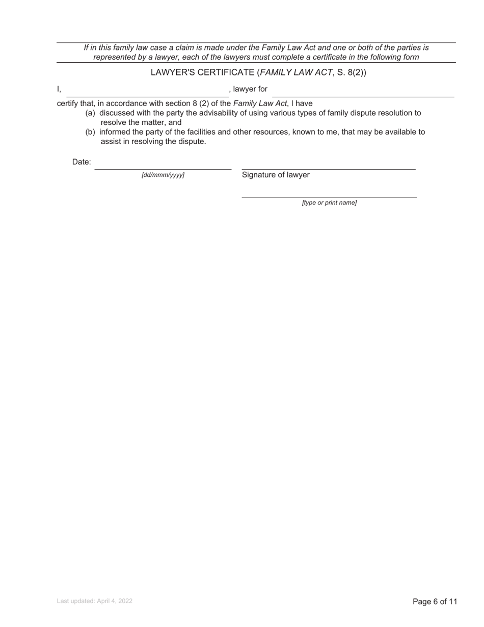 Form F1 Notice of Joint Family Claim - British Columbia, Canada, Page 6