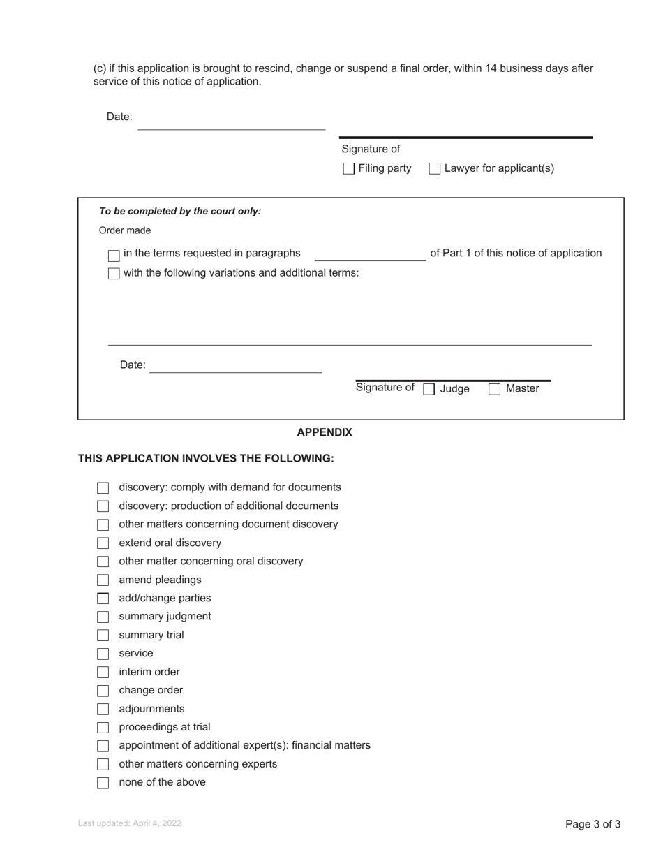 Form F31 Notice of Application - British Columbia, Canada, Page 3