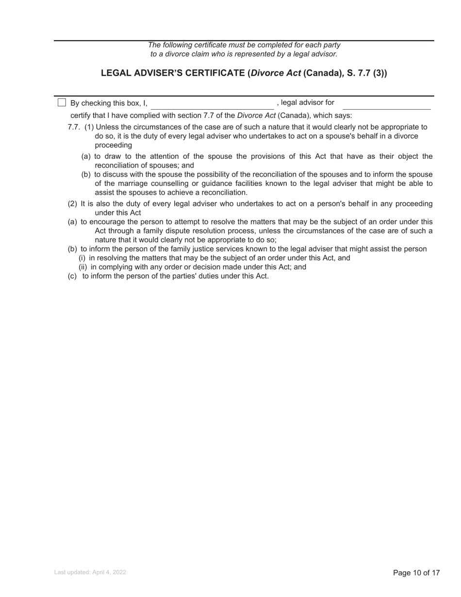 Form F3 Notice of Family Claim - British Columbia, Canada, Page 10