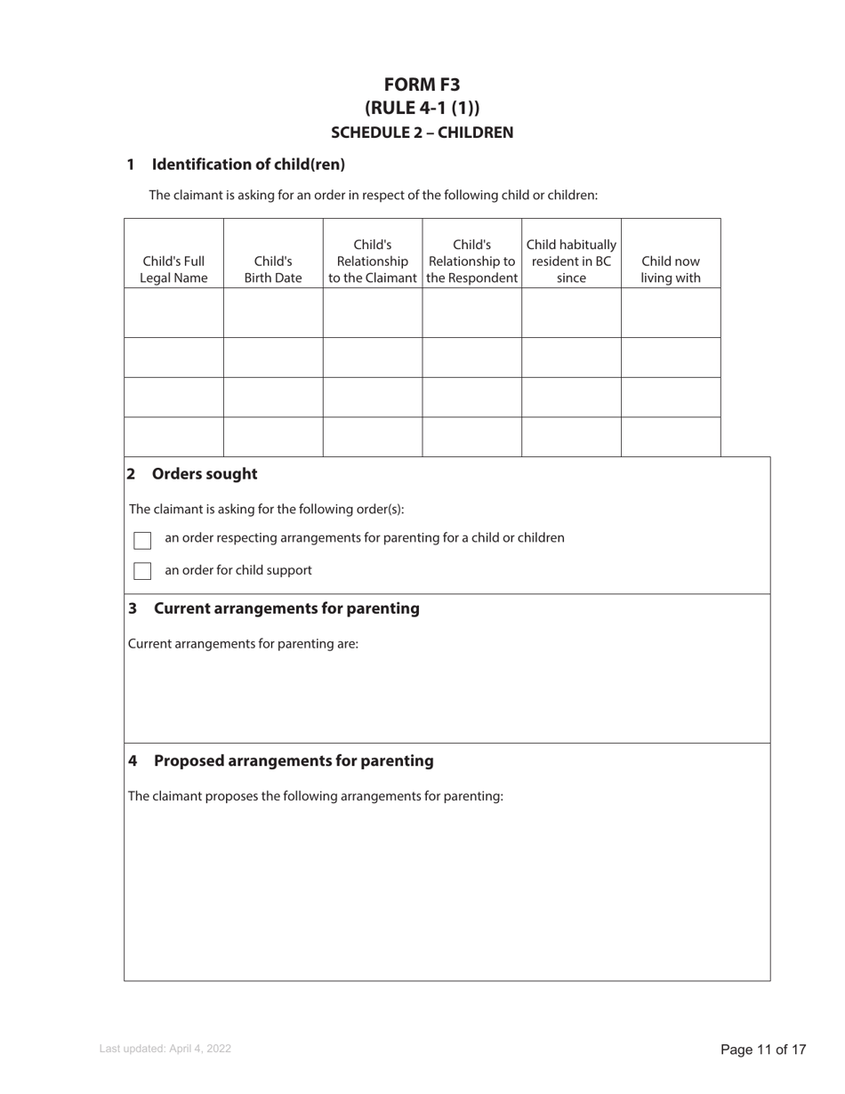 Form F3 Notice of Family Claim - British Columbia, Canada, Page 11