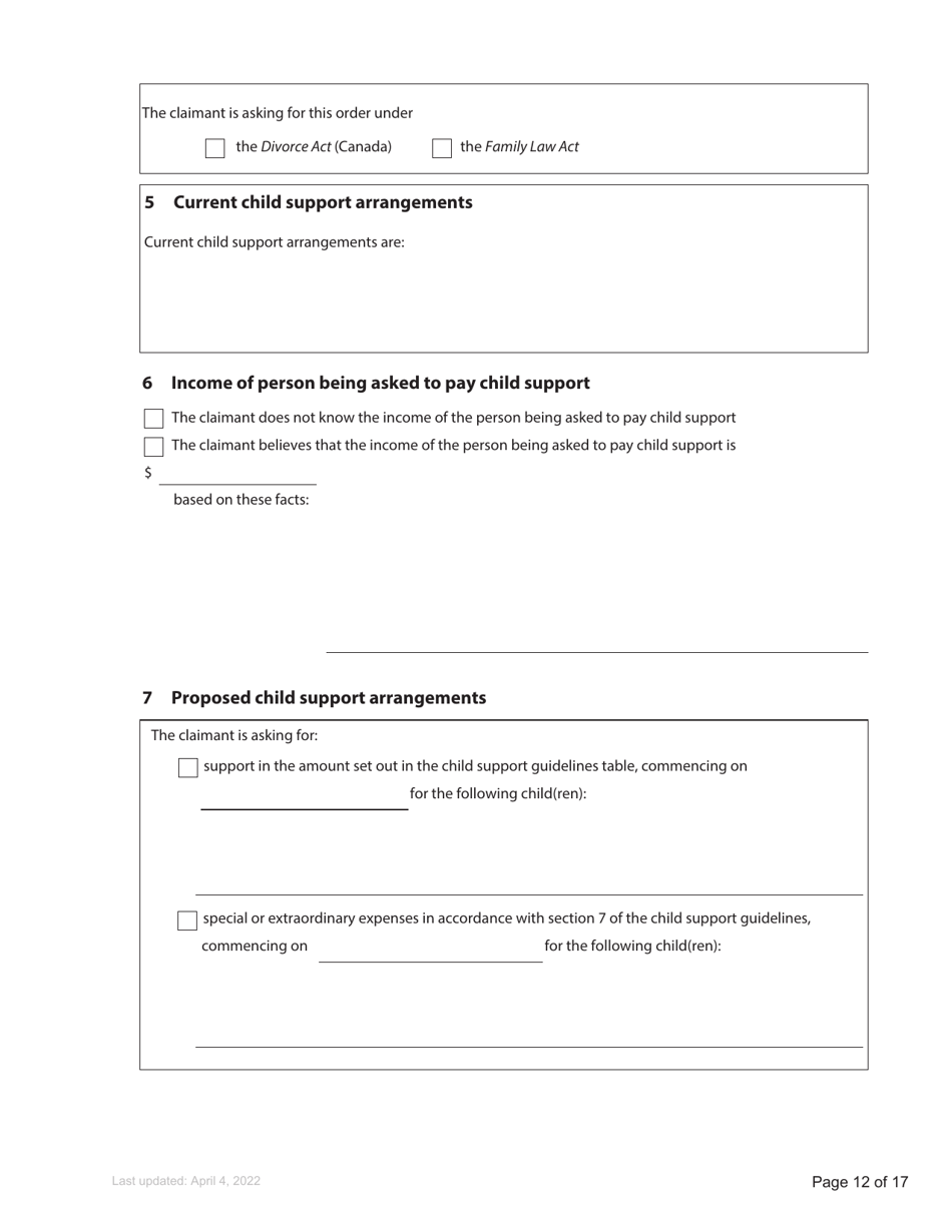 Form F3 Notice of Family Claim - British Columbia, Canada, Page 12