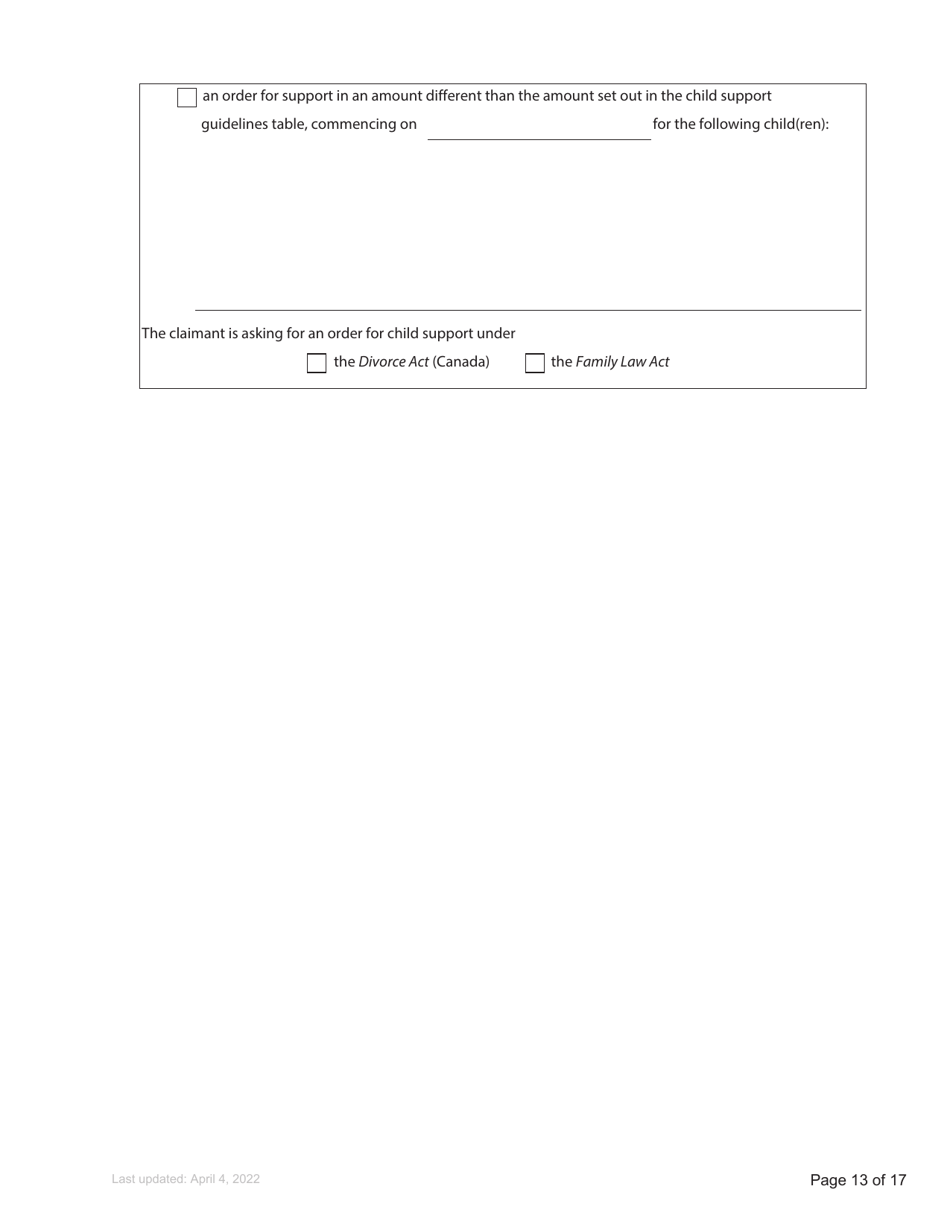Form F3 Notice of Family Claim - British Columbia, Canada, Page 13