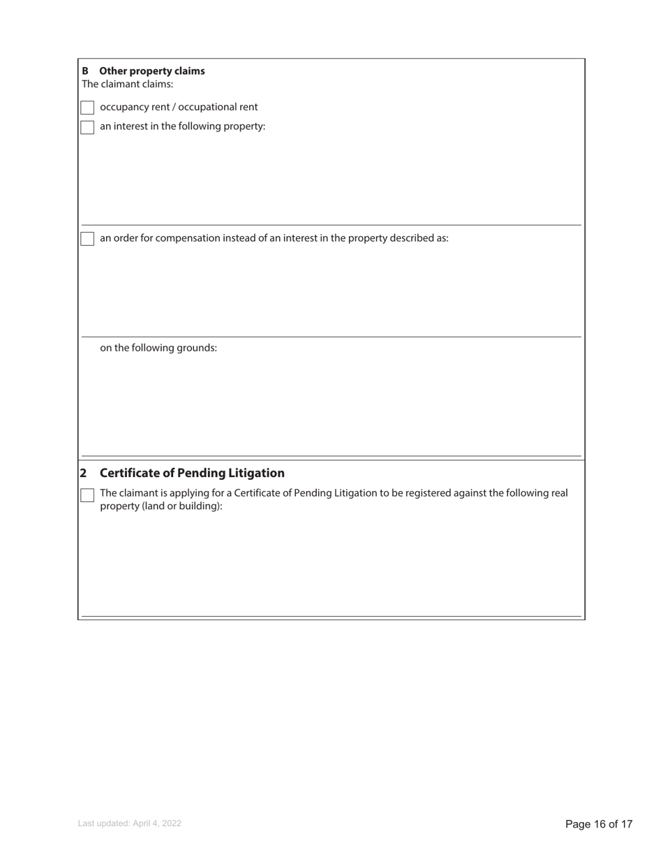 Form F3 Notice of Family Claim - British Columbia, Canada, Page 16
