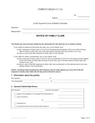 Form F3 Notice of Family Claim - British Columbia, Canada