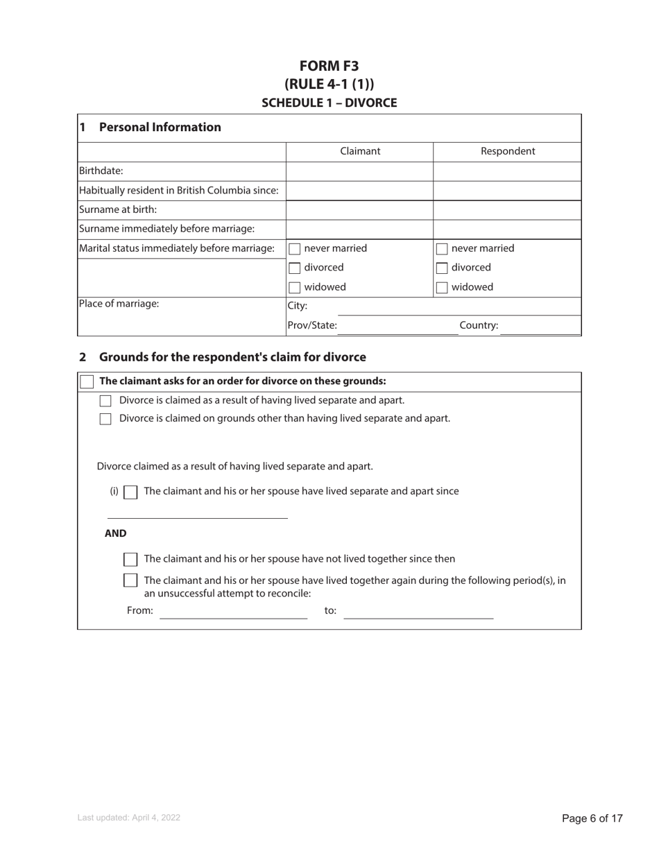 Form F3 Notice of Family Claim - British Columbia, Canada, Page 6