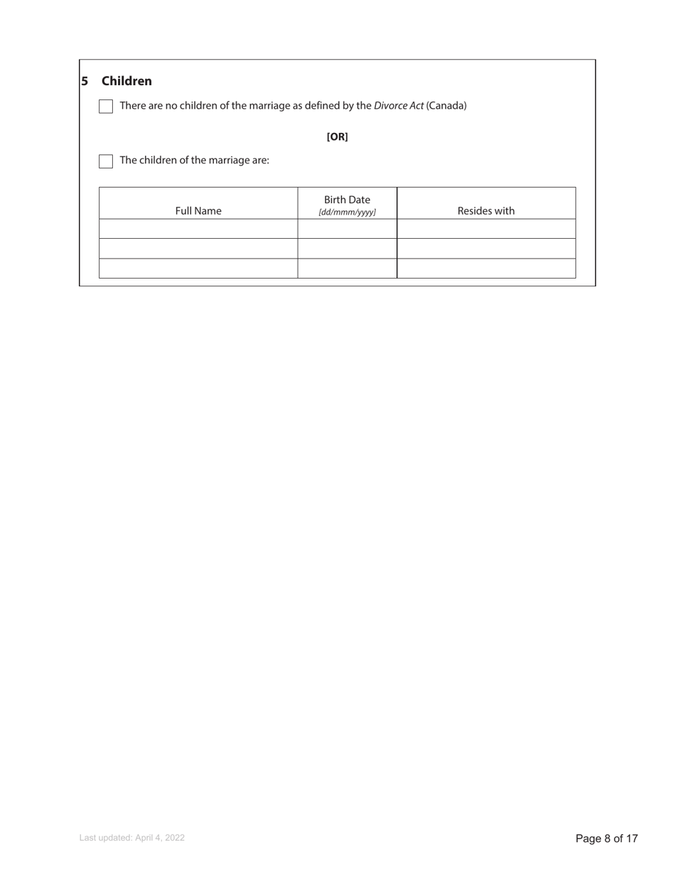 Form F3 Notice of Family Claim - British Columbia, Canada, Page 8