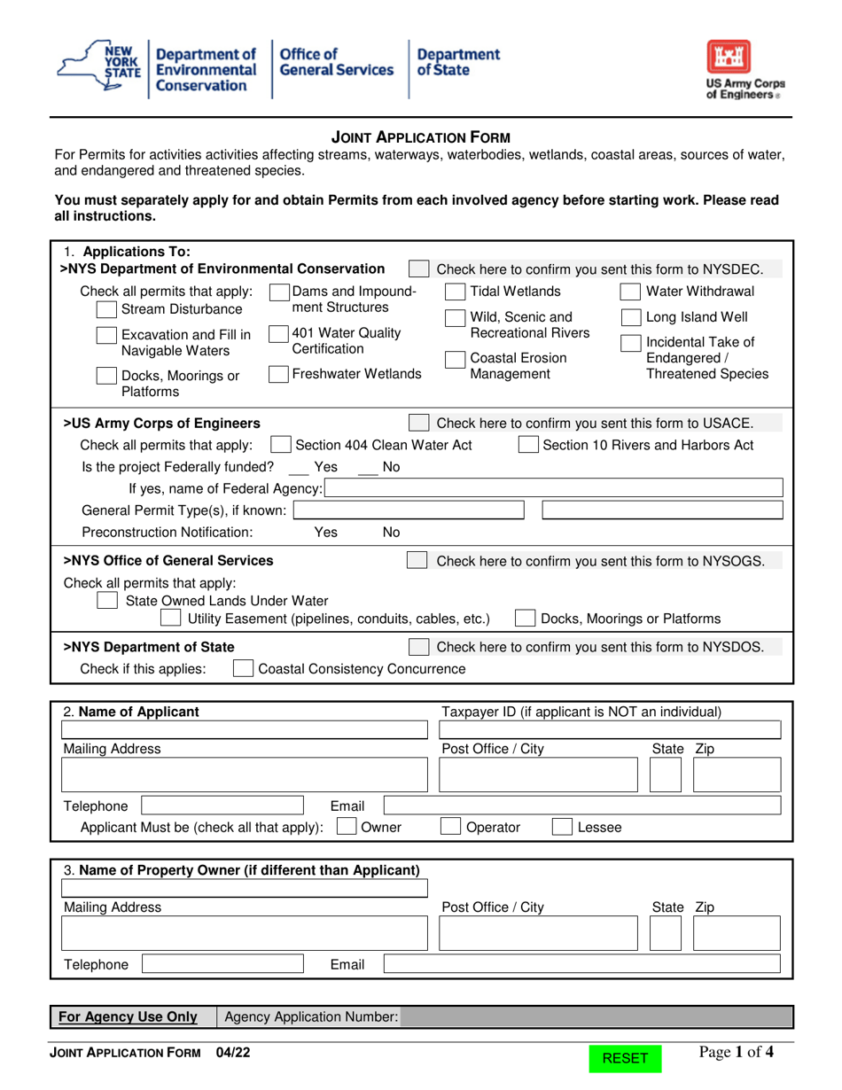 Joint Application Form - New York, Page 1