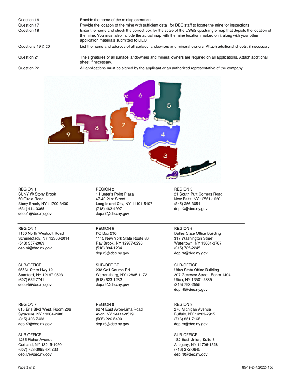 Form 85-19-2 Mining Permit Application - New York, Page 3