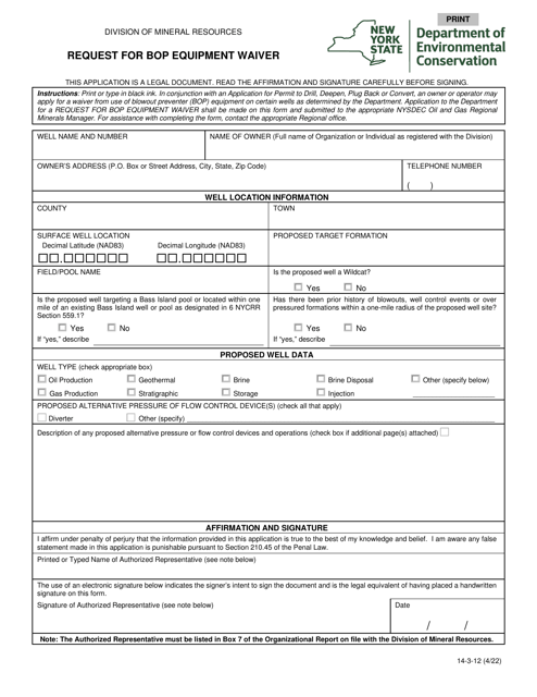 Form 14-3-12 Request for Bop Equipment Waiver - New York