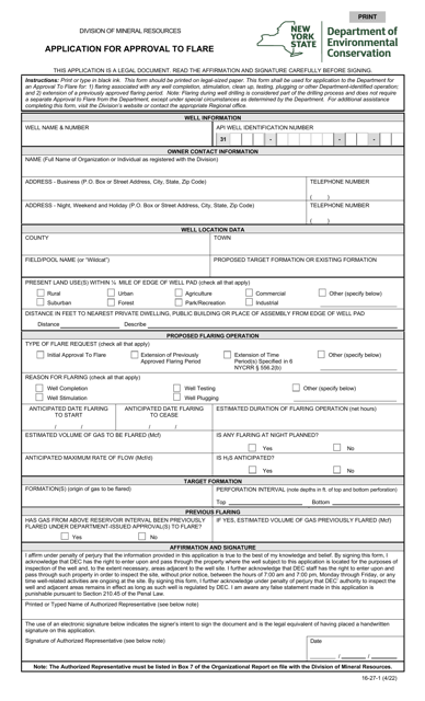 Form 16-27-1 Application for Approval to Flare - New York