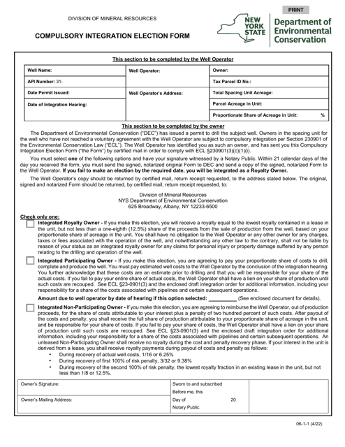 Form 06-1-1 Compulsory Integration Election Form - New York