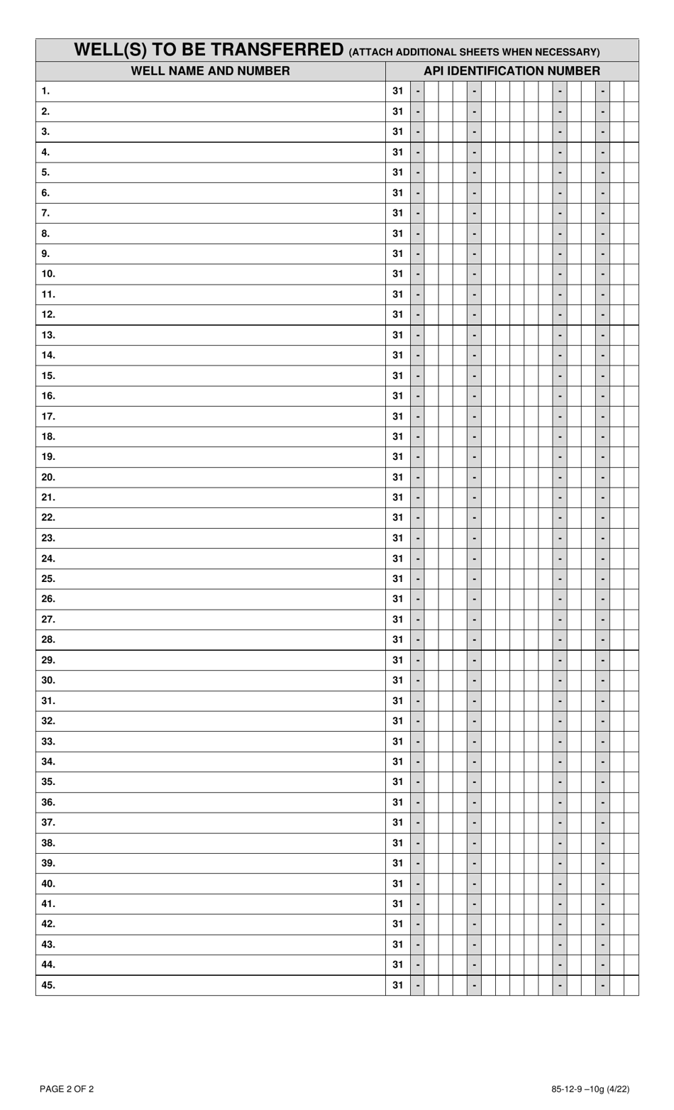 Form 85-12-9-10G Request for Transfer of Well Responsibilities - New York, Page 2