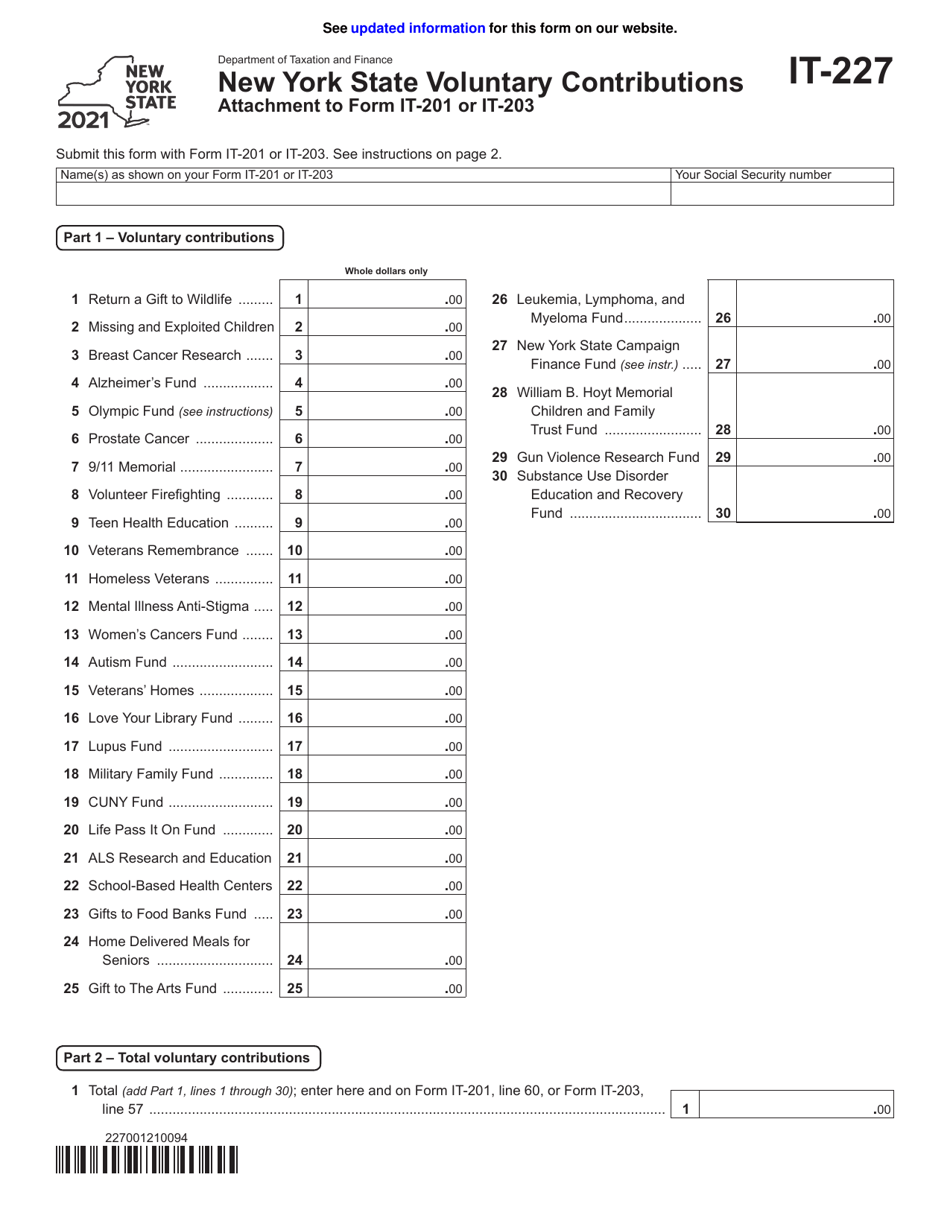 Form IT227 Download Fillable PDF or Fill Online New York State