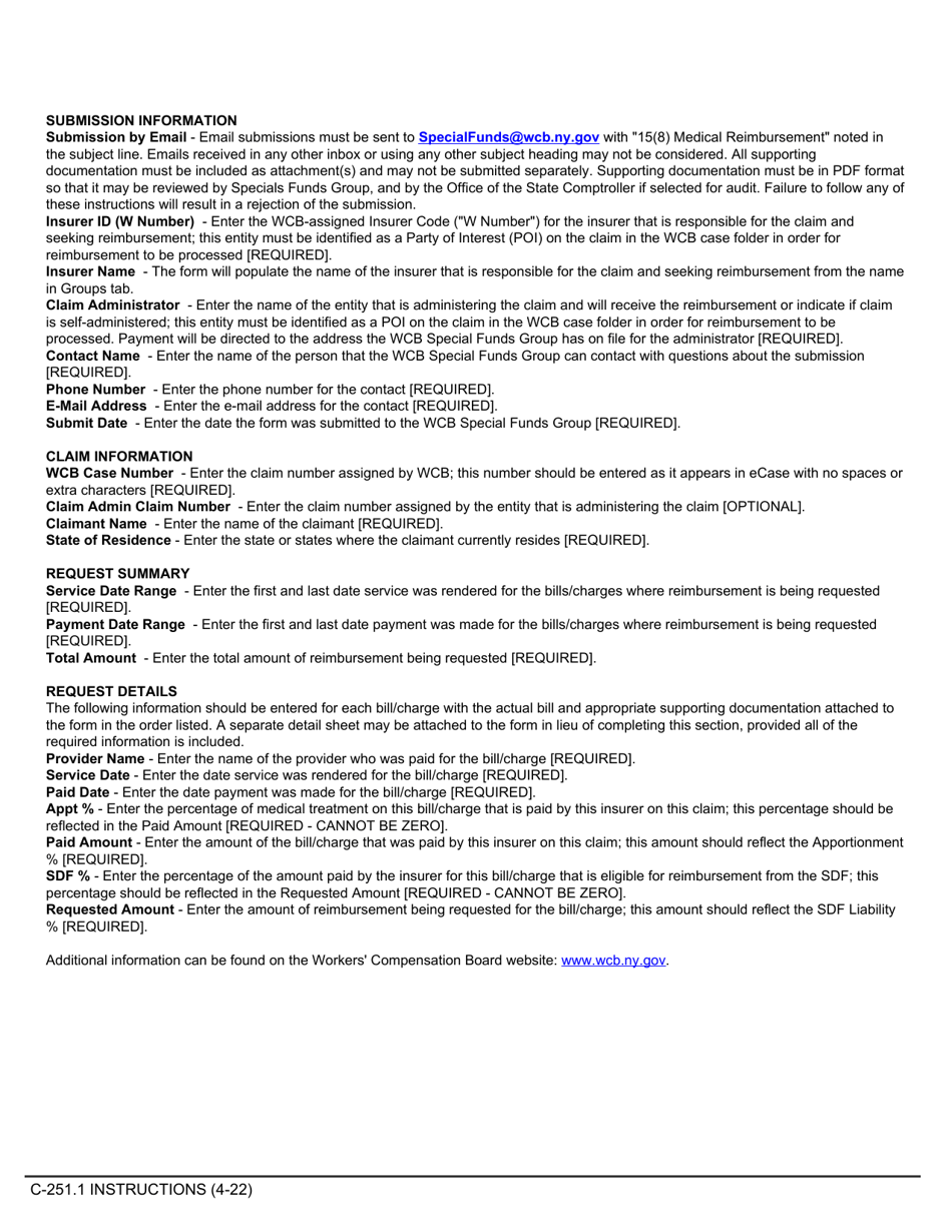 Form C-251.1 Insurers Request for Reimbursement of Medical Payments Under Wcl Section 15(8) - New York, Page 2