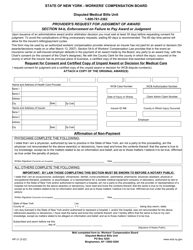 Form HP-J1 &quot;Provider's Request for Judgment of Award - Section 54-b, Enforcement on Failure to Pay Award or Judgment&quot; - New York