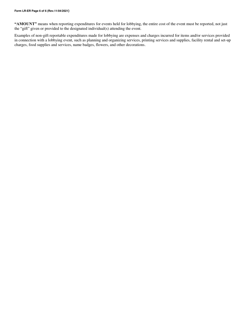 Form LR-ER Lobbyist Monthly Expense Report - North Carolina, Page 6