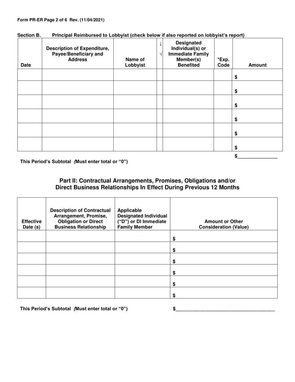 Form PR-ER Monthly Principal Expense Report Form - North Carolina, Page 2