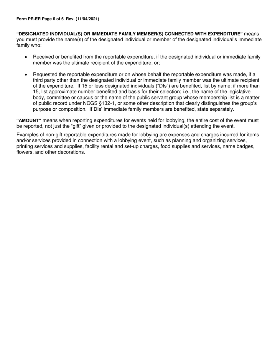 Form PR-ER Monthly Principal Expense Report Form - North Carolina, Page 6