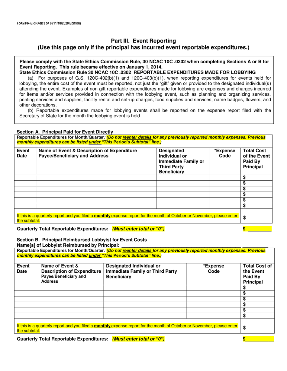 Form PR-ER Principal Expense Report Form - Fourth Quarter Expense Long Form - North Carolina, Page 3