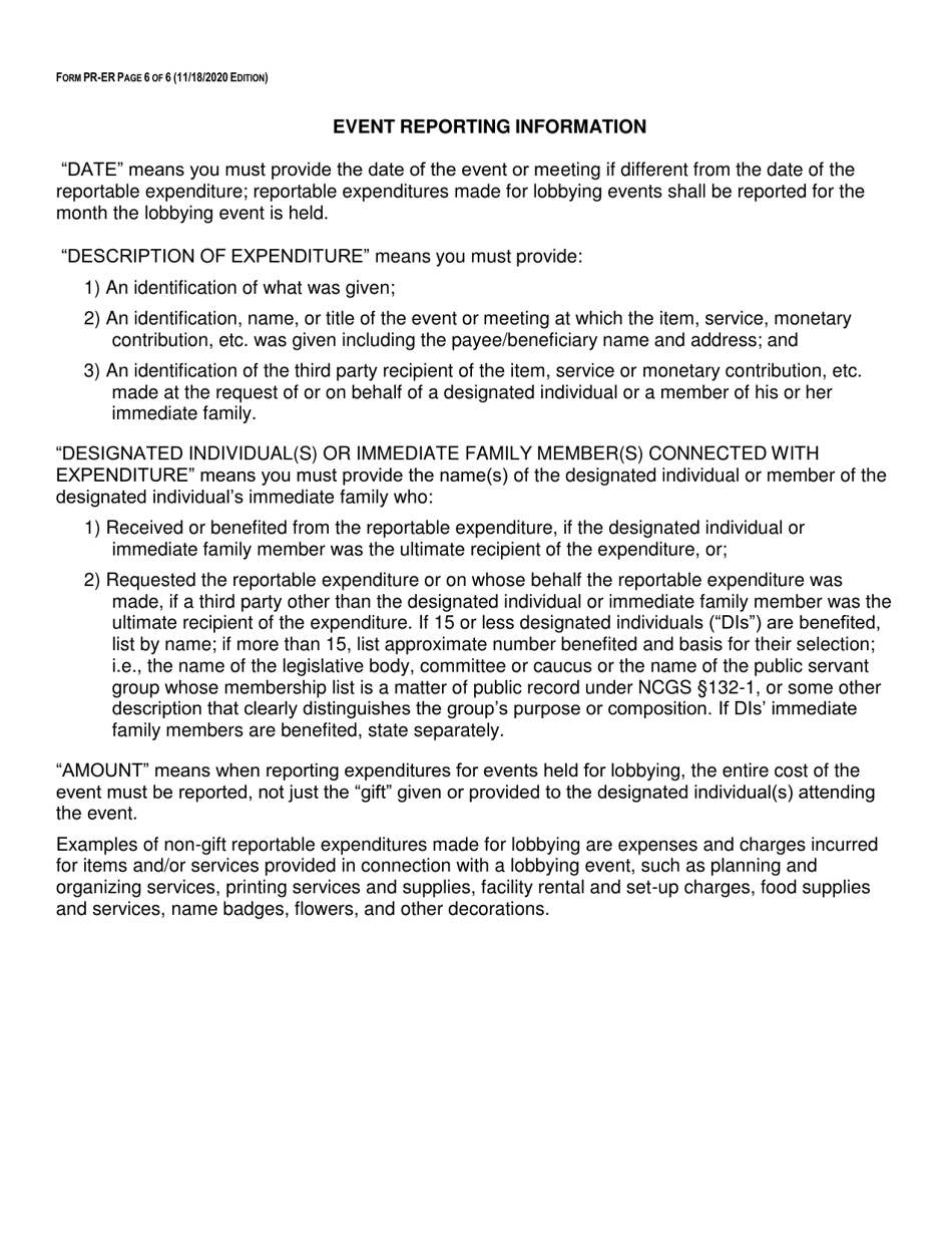 Form PR-ER Principal Expense Report Form - Fourth Quarter Expense Long Form - North Carolina, Page 6