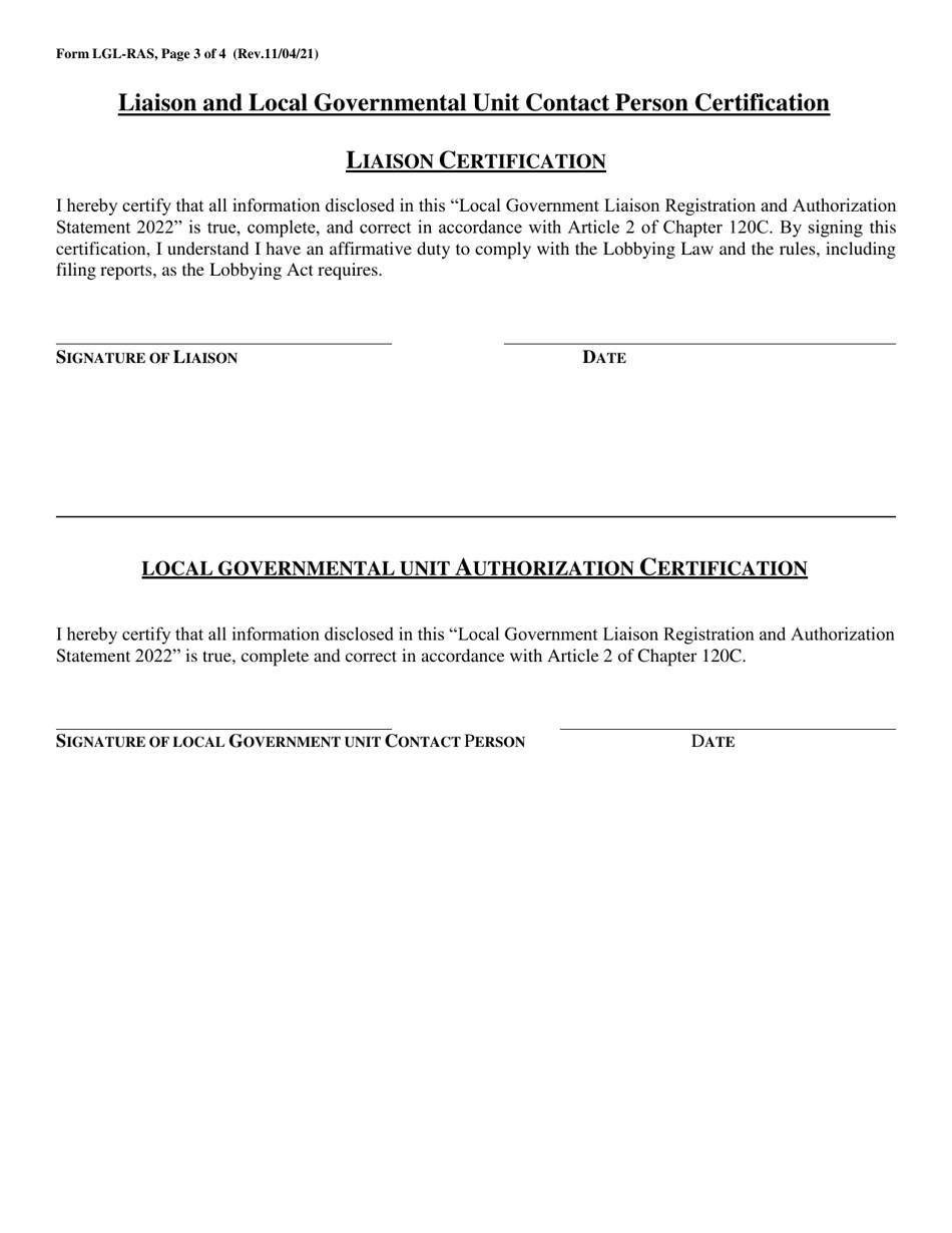 Form LGL-RAS Local Government Liaison Registration and Authorization Statement - North Carolina, Page 3