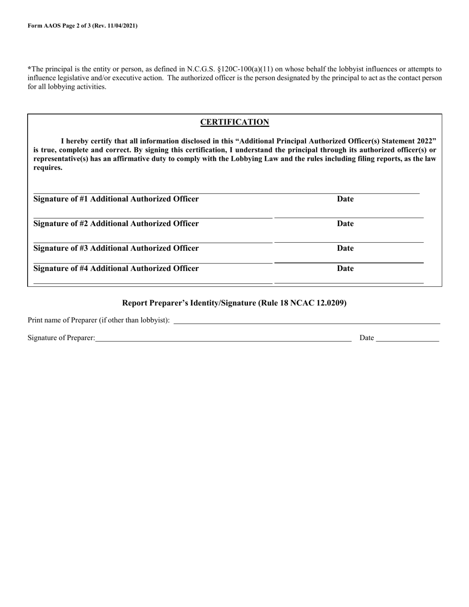 Form AAOS Additional Authorized Principal Officer(S) Statement - North Carolina, Page 2
