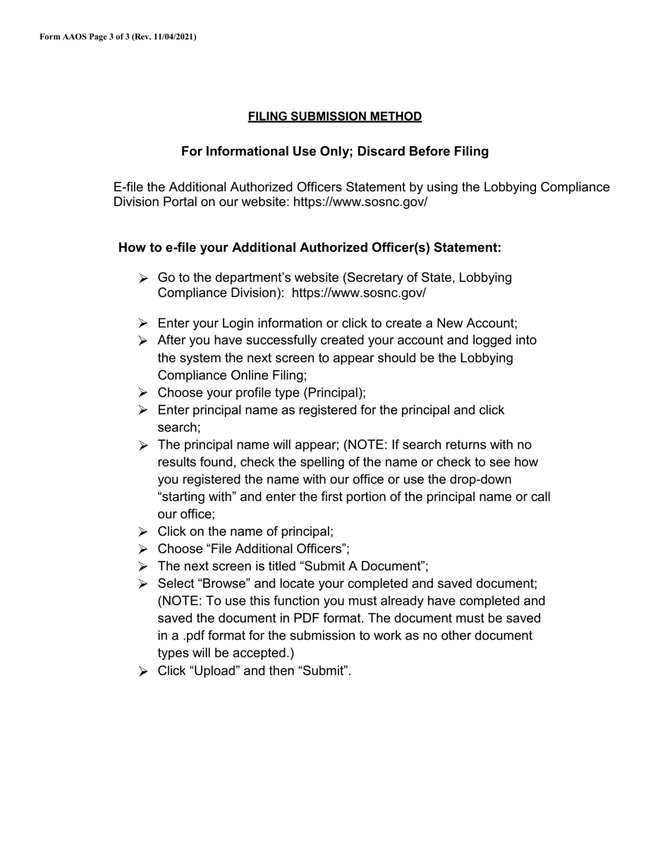 Form AAOS Additional Authorized Principal Officer(S) Statement - North Carolina, Page 3