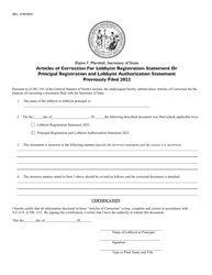 &quot;Articles of Correction for Lobbyist Registration Statement and Principal Registration and Lobbyist Authorization Statement Previously Filled&quot; - North Carolina, 2022