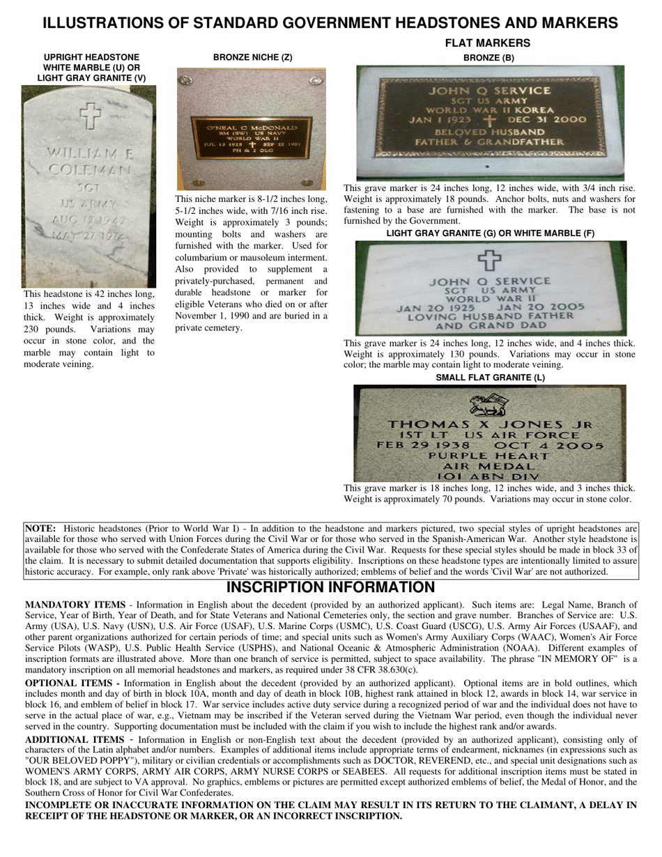 VA Form 40-1330 Claim for Standard Government Headstone or Marker, Page 2