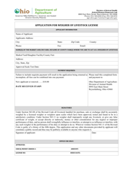Document preview: Application for Weigher of Livestock License - Ohio